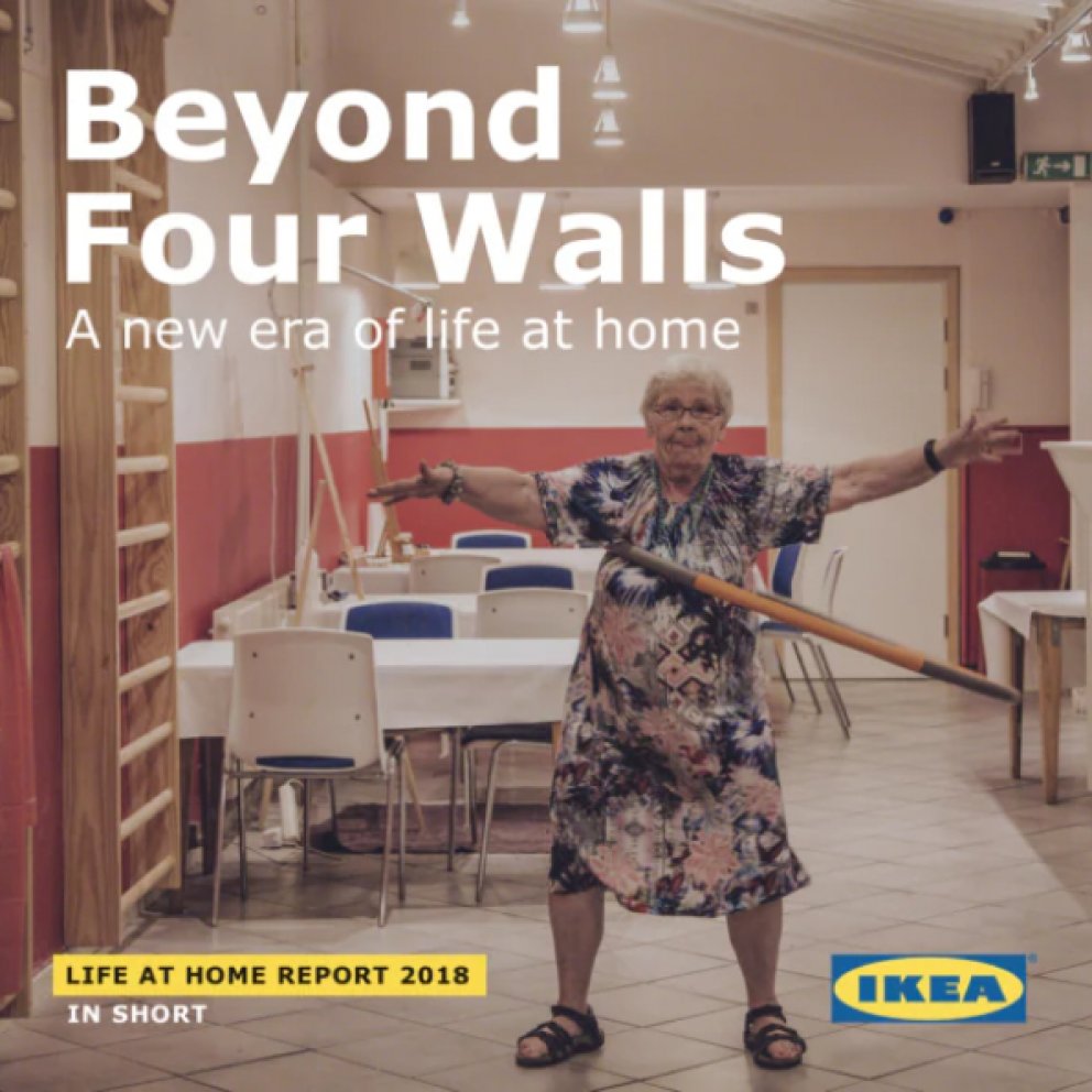 Report cover, featuring a lady in a patterned dress dancing around a kitchen space.